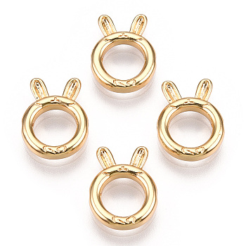 Brass Bead Frame, Rabbit Head, Real 18K Gold Plated, 13x10x2.5mm, Hole: 1mm