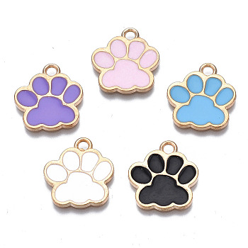 Alloy Enamel Pendants, Cadmium Free & Lead Free, Dog Paw Prints, Mixed Color, 17.5x16x1.5mm, Hole: 2mm