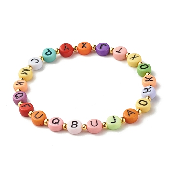 Flat Round with Letter Beaded Stretch Bracelet for Women, Colorful, Inner Diameter: 2-1/4 inch(5.7cm)