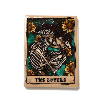 Printed Acrylic Pendants, Rectangle with Tarot Card Theme Pattern Charm, The Lover, Teal, 37.5x26.5x2mm, Hole: 1.7mm