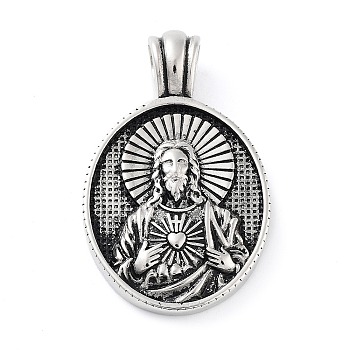 304 Stainless Steel Pendants, Oval with Saint Charm, Antique Silver, 42x26x4.7mm, Hole: 5x5.2mm