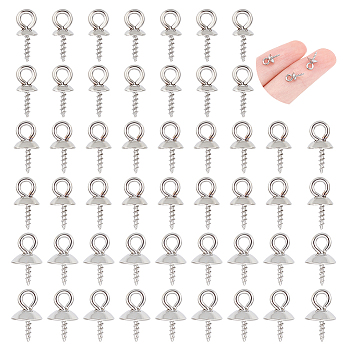 90Pcs 3 Size 201 Stainless Steel Cup Peg Bails Pendants, for Half-driled Beads, Stainless Steel Color, 10x4~6mm, Hole: 2mm, Pin: 1mm, 30Pcs/size