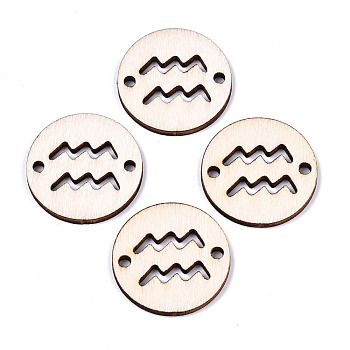 Unfinished Natural Poplar Wood Links Connectors, Laser Cut, Flat Round with Constellation, Aquarius, 29.5x2.5mm, Hole: 2.5mm