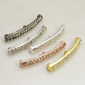 Alloy Rhinestone Tube Beads, Grade A, Crystal, Mixed Color, 32x4.5x5mm, Hole: 2mm