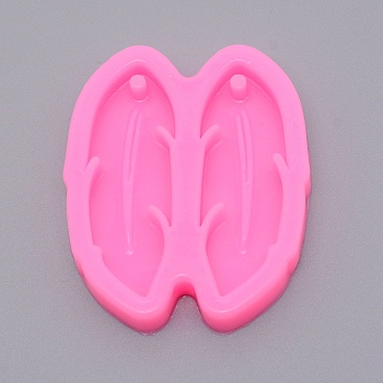 Feather Pendant Silicone Molds, Resin Casting Molds, For UV Resin, Epoxy Resin Jewelry Making, Hot Pink, 5.6x4.7x0.8cm, Hole: 3mm