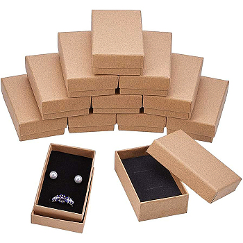 Kraft Paper Cardboard Jewelry Boxes, Ring/Necklace Box, Rectangle, BurlyWood, 8x5x2.5cm, 18pcs/set
