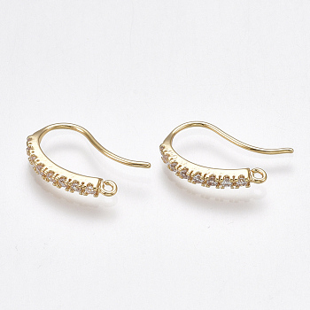Brass Earring Hooks, with Cubic Zirconia and Horizontal Loop, Nickel Free, Real 18K Gold Plated, 16x12x2mm, Hole: 1mm, 20 Gauge, Pin: 0.8mm