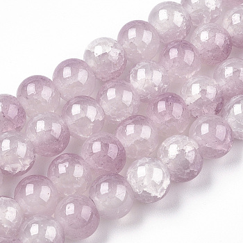 Crackle Baking Painted Imitation Jade Glass Beads Strands, Two Tone, Round, Plum, 8mm, Hole: 1.5mm, about 104~108pcs/strand, 29.72 inch~30.91 inch(75.5~78.5cm)