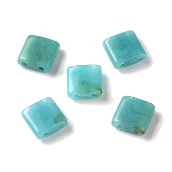 Opaque Acrylic Slide Charms, Square, Dark Turquoise, 5.2x5.2x2mm, Hole: 0.8mm