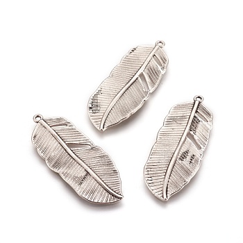 Tibetan Style Alloy Pendants, Lead Free and Cadmium Free, Leaf, Antique Silver, 43.5mm long, 17mm wide, 1.5mm thick, hole: 1.5mm
