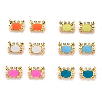 Real 18K Gold Plated Brass Micro Pave Clear Cubic Zirconia Charms, with Enamel, Long-Lasting Plated, Crab, Mixed Color, 11x15x6mm, Hole: 3x5mm