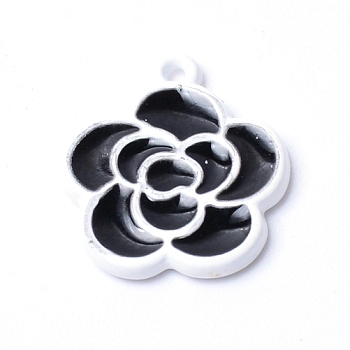 Alloy Enamel Pendants, Flower, Black, 17.5x15.5x2mm, Hole: 1.5mm