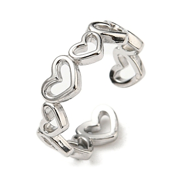 304 Stainless Steel Cuff Rings, Open Rings, Hollow Heart Ring for Women, Stainless Steel Color, 5.8mm, Inner Diameter: 17.5mm