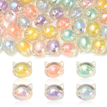 60Pcs 6 Colors UV Plating Rainbow Iridescent Acrylic Beads, Two Tone Bead in Bead, Cat, Mixed Color, 16x18.5x14.5mm, Hole: 3.5mm, 10pcs/color