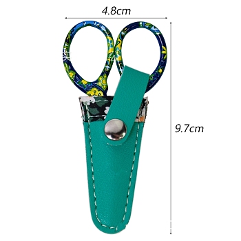 Stainless Steel Scissors, Sewing Scissors, with Imitation Leather Cover, Dark Cyan, 97x48mm