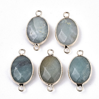 Natural Amazonite Links Connectors, with Light Gold Tone Brass Findings, Oval, Faceted, 27.5x14.5x6mm, Hole: 2mm