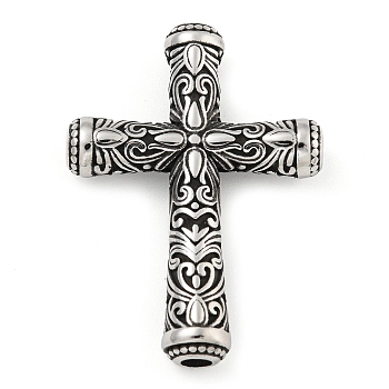 304 Stainless Steel Pendants, Cross Charm, Antique Silver, 45x33x8mm, Hole: 4.5mm
