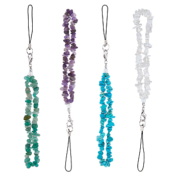 Gemstone Chips Mobile Straps, Alloy Lobster Claw Clasps and Nylon Cord Mobile Accessories Decoration, 21~22cm, 4pcs/set