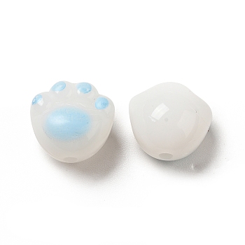 Opaque Acrylic Beads, Cat Paw, Light Sky Blue, 11x12x9.7mm, Hole: 1.6mm