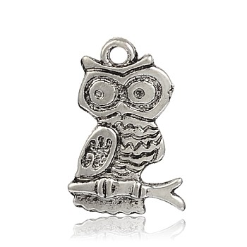 CCB Plastic Owl Pendants for Halloween, Antique Silver, 22x15x2.5mm, Hole: 2mm