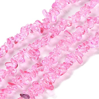 Transparent Glass Beads Strands, Chip, Hot Pink, 1~7x4~14x3~7.5mm, Hole: 0.4mm, 31.50''~31.69''(80~80.5cm)