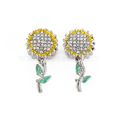 Yellow Flower Alloy Rhinestone+Enamel European Beads