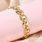 Clear Cubic Zirconia Flat Round Link Chains Bracelet, Brass Jewelry for Women, Cadmium Free & Lead Free, Long-Lasting Plated, Rack Plating, Real 18K Gold Plated, 8.66 inch(22cm)(BJEW-G773-06G)