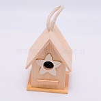 Unfinished Natural Wood Birdhouse, Creative Wooden Hanging Bird House, for Small Bird DIY Birdcage Making or Decoration, BurlyWood, 121.5x86.5x74.5mm, Hole: 19.5mm(HJEW-WH0007-05)