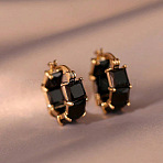 Square Brass Cubic Zirconia Hoop Earrings, Golden, Black, 21x8mm(FS-WG57E6F-01)