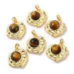 Natural Tiger Eye Pendants, Brass Irregular Shape Charms, Real 18K Gold Plated, 18x17x7mm, Hole: 4x3mm(KK-M270-42G)