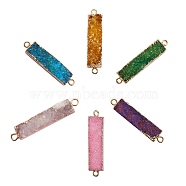 6Pcs 6 Colors Electroplated Natural Druzy Agate Links Connectors, Long-Lasting Plated, Real 18K Gold Plated, Rectangle, Golden, Mixed Color, 38~45x8.5x7.5mm, Hole: 2mm, 1pc/color(sgG-SZ0001-17)