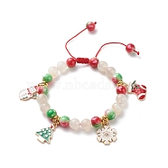 Christmas Tree & Snowflake & Snowman Charm Bracelet, Round Moonstone & Resin Braided Adjustable Bracelet for Women, Colorful, Inner Diameter: 2~3 inch(5~7.5cm)(BJEW-JB08663)