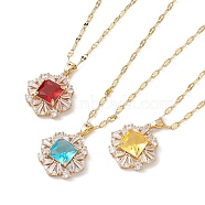 Brass Micro Pave Cubic Zirconia Pendant Necklaces, with Glass, Flower, Mixed Color, 15.94 inch(405mm)(NJEW-C039-07KCG)