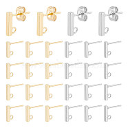 Unicraftale 304 Stainless Steel Stud Earring Findings, with Loop and Ear Nut, Rectangle, Golden & Stainless Steel Color, 10x2x2mm, Hole: 1.5mm, Pin: 0.8mm(STAS-UN0003-03)