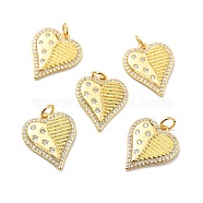 Brass Micro Pave Cubic Zirconia Pendants, with Jump Ring, Real 18K Gold Plated, Long-Lasting Plated, Lead Free & Cadmium Free & Nickel Free, Heart, Clear, 20x16x2mm, Jump Ring: 5x1mm, 3mm Inner Diameter(KK-E015-15G)