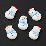 Opaque Christmas Resin Cabochons, Snowman with Light Blue Scarf, White, 25.5x17.5x6.5mm(RESI-G039-08)