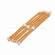 Nylon Twisted Cord Bracelet Making, Slider Bracelet Making, with Brass Findings, Golden, Orange, 8.7 inch~9.3 inch(22.2cm~23.8cm), 3mm, hole: 1.5mm(MAK-T003-13G)