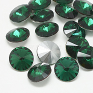Pointed Back Glass Rhinestone Cabochons, Rivoli Rhinestone, Back Plated, Faceted, Cone, Med.Emerald, 10x5mm(RGLA-T086-10mm-15)