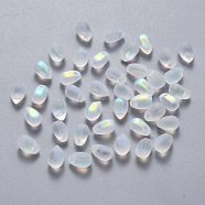 Transparent Spray Painted Glass Charms, AB Color Plated, Frosted, Teardrop, Clear AB, 9x6x6mm, Hole: 1mm(X-GLAA-R211-03-C02)