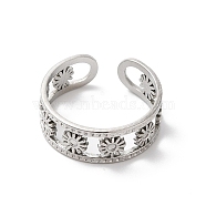 304 Stainless Steel Flower Open Cuff Ring Finding, Pad Ring Settings, Stainless Steel Color, Inner Diameter: 18mm, Tray: 1.2mm(STAS-K253-03P)