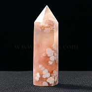Tower Natural Cherry Blossom Agate Display Decoration, Healing Stone Wands, for Energy Balancing Meditation Therapy Decors, Hexagonal Prism, 40~50mm(WG83739-02)