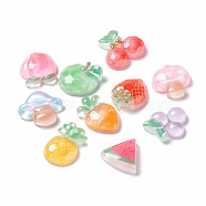 Autumn Theme Transparent Resin Cabochons, Cherry & Strawberry & Grape & Mushroom & Pineapple & Apple & Peach & Carrot & Watermelon, Mixed Color, 17.5~22x15.5~21.5x6~7.5mm(CRES-A050-19)