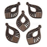 Walnut Wood Hollow Pendants, Leaf Charms, Undyed, Coffee, 41.5x24.5x2.5mm, Hole: 2mm(WOOD-G018-07-1)