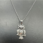 Alloy Pendant Necklaces, Owl, Black, 19.69 inch(50cm)(TW1252-1)