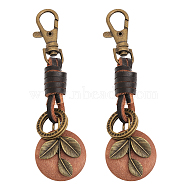 2Pcs Vintage Leaf Pendant Decoration, Alloy Clasp Charms, for Bag Pendant Decoration DIY Accessories, Antique Bronze, 10.7cm(KEYC-CA0001-42)