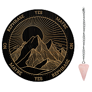 AHADEMAKER 1Pc PVC Plastic Pendulum Board, with 1Pc Natural Rose Quartz Stone Pendants, and 1Pc 304 Stainless Steel Cable Chain, for Witchcraft Wiccan Altar Supplies, Mountain Pattern, Board: 200x4mm(DIY-GA0004-47B)