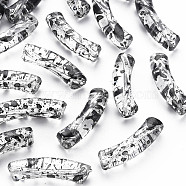 Transparent Spray Painted Acrylic Beads, Curved Tube with Black Spots, Clear, 32x10x8mm, Hole: 1.8mm(X-MACR-S372-002F-C10)