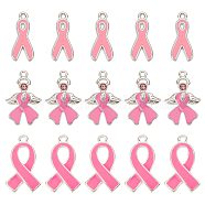 30Pcs 3 Style October Breast Cancer Pink Awareness Ribbon Alloy Enamel Pendants, with Rhinestone, Mixed Color, 19~25x8~15x1~2mm, Hole: 1.5~2mm, 10pcs/style(ENAM-SC0003-32)
