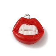 Opaque Resin Pendants, Lip Charms with Platinum Plated Iron Loops, White, 19x18.5x6mm, Hole: 2mm(FIND-Z043-03C)