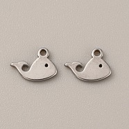 304 Stainless Steel Charms, Whale, Stainless Steel Color, 7x9x1mm, Hole: 1mm(STAS-CJC0008-20P)